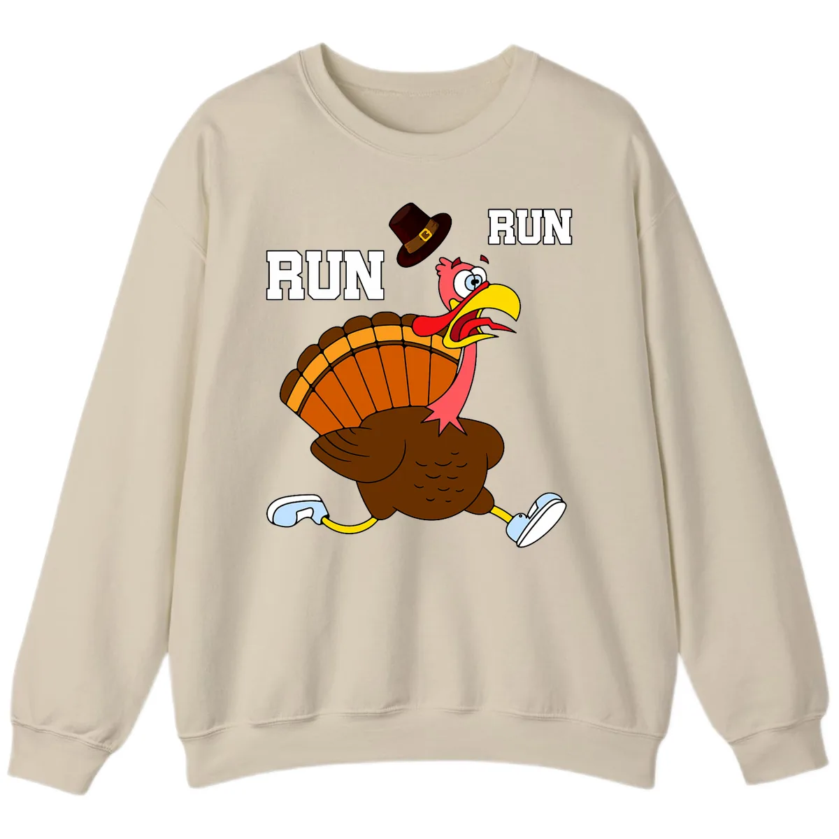 Turkey Trot Running Away From Dinner Sweatshirt in Sand