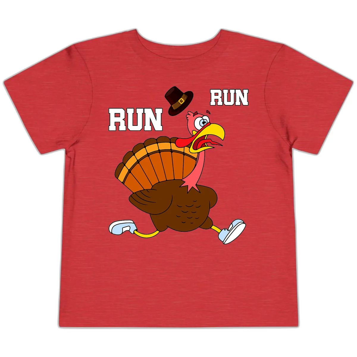 Turkey Trot Running Away From Dinner Toddler T-Shirt in Heather Red