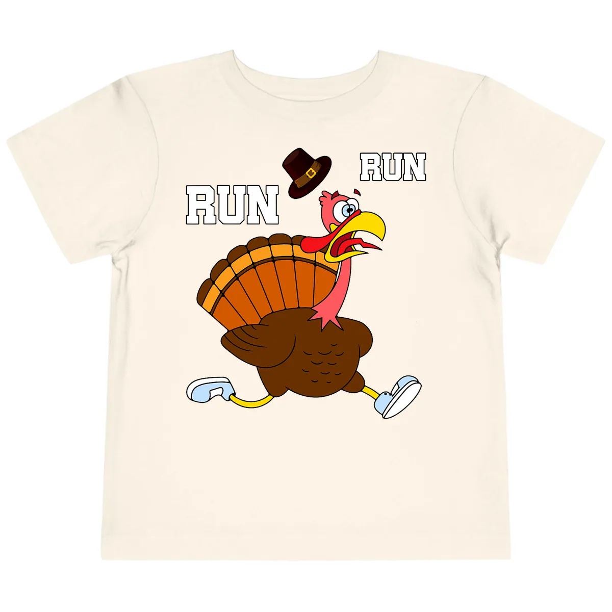 Turkey Trot Running Away From Dinner Toddler T-Shirt in Natural