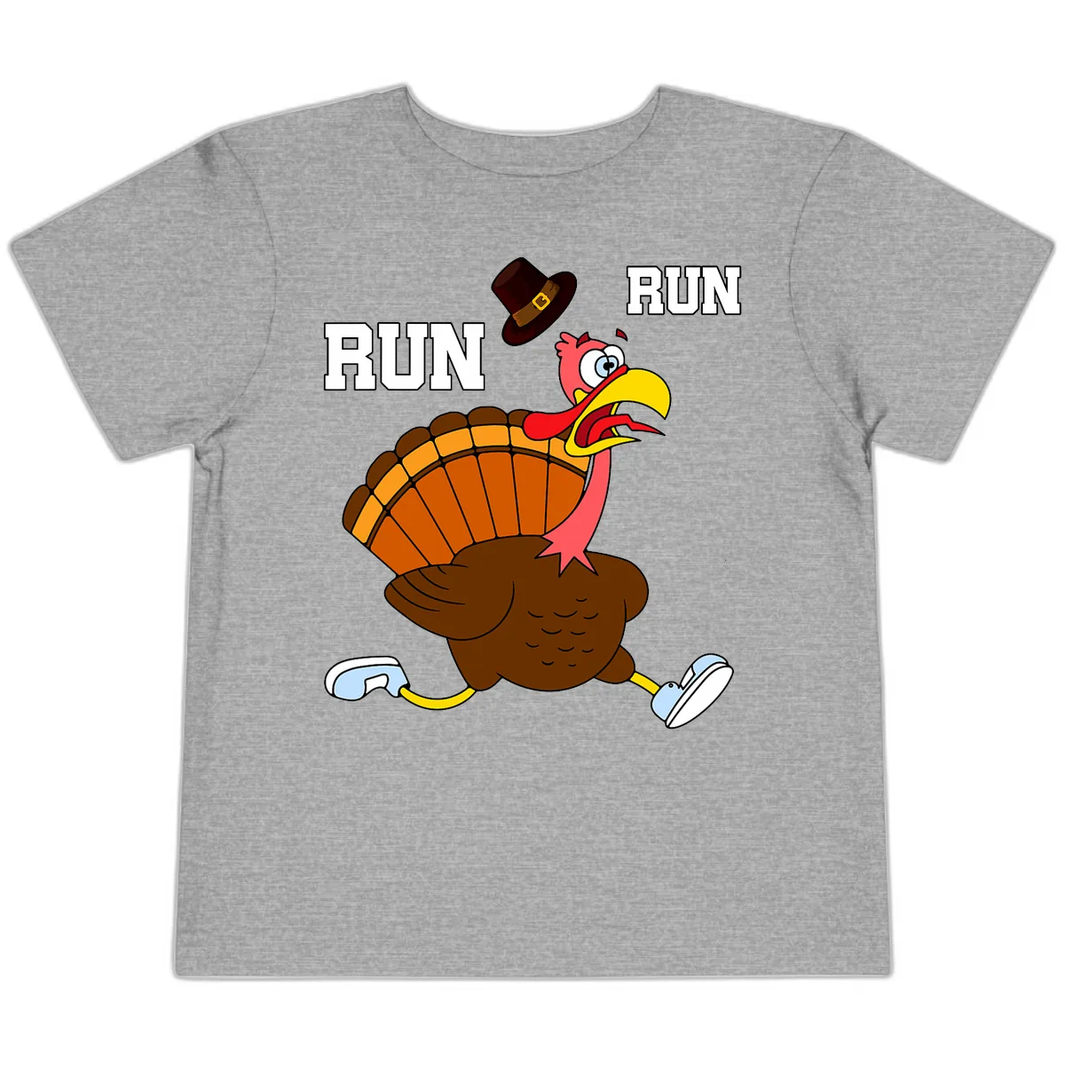 Turkey Trot Running Away From Dinner Toddler T-Shirt in Athletic Heather