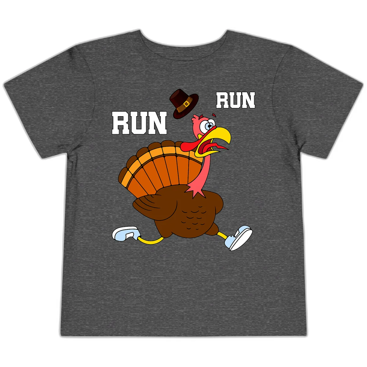Turkey Trot Running Away From Dinner Toddler T-Shirt in Dark Heather Grey