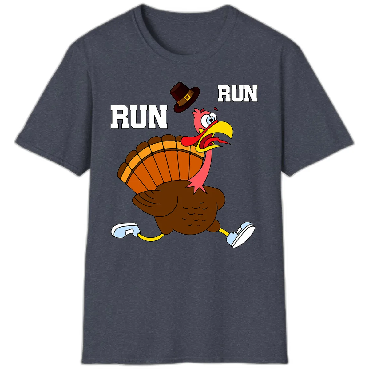 Turkey Trot Running Away From Dinner T-Shirt in Heather Navy