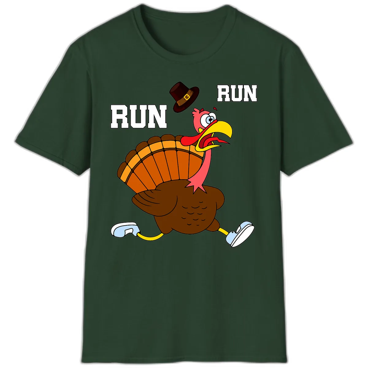 Turkey Trot Running Away From Dinner T-Shirt in Forest Green