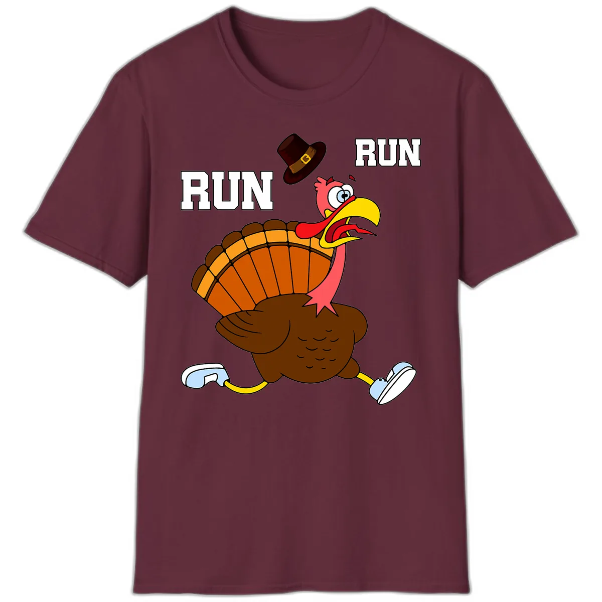 Turkey Trot Running Away From Dinner T-Shirt in Maroon