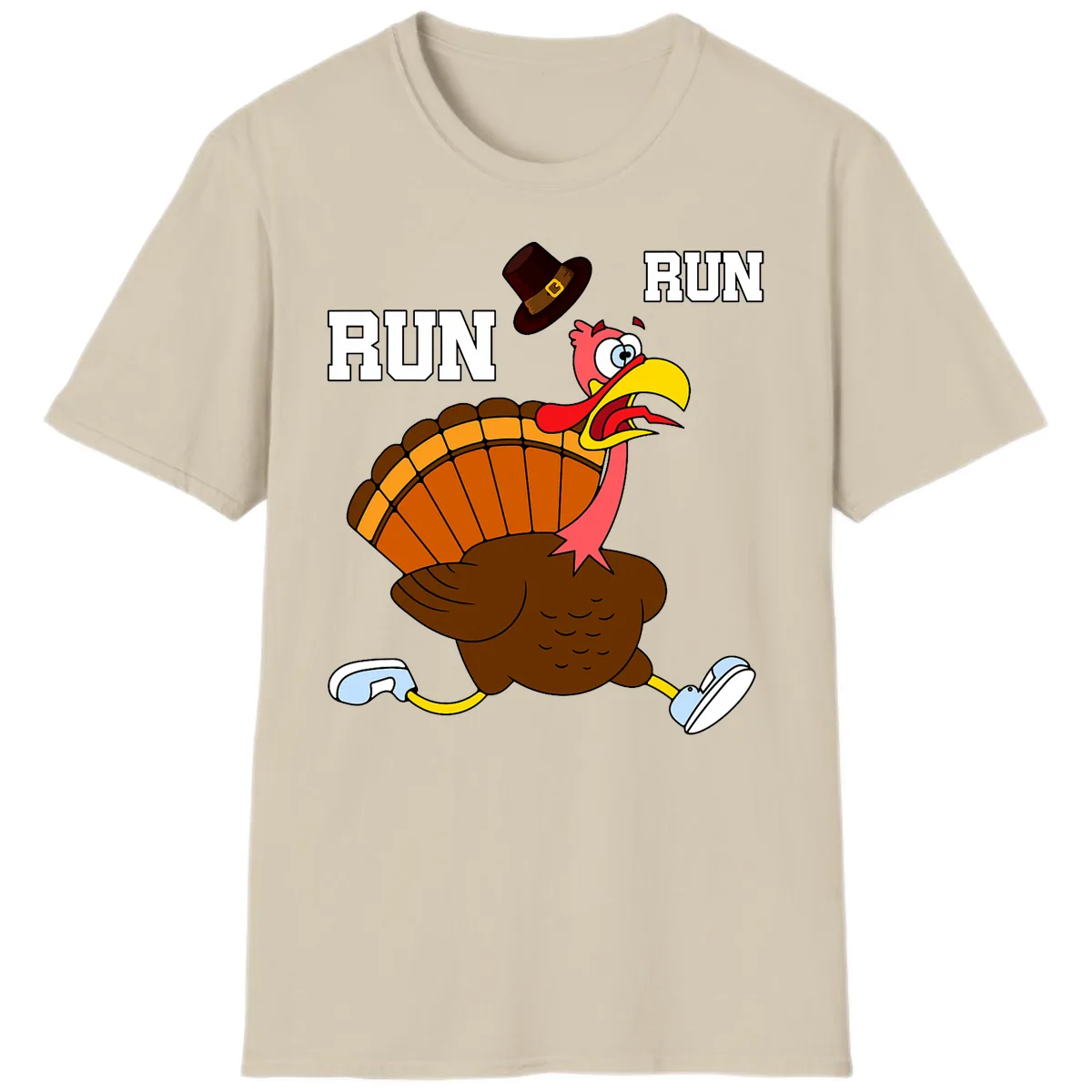 Turkey Trot Running Away From Dinner T-Shirt in Sand