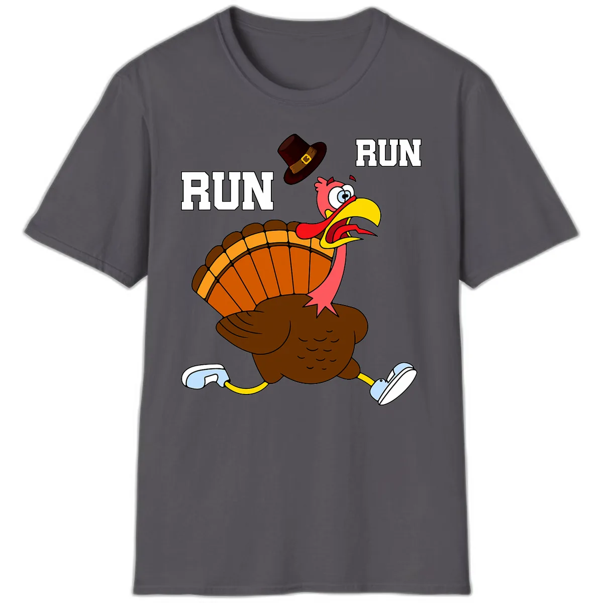 Turkey Trot Running Away From Dinner T-Shirt in Charcoal
