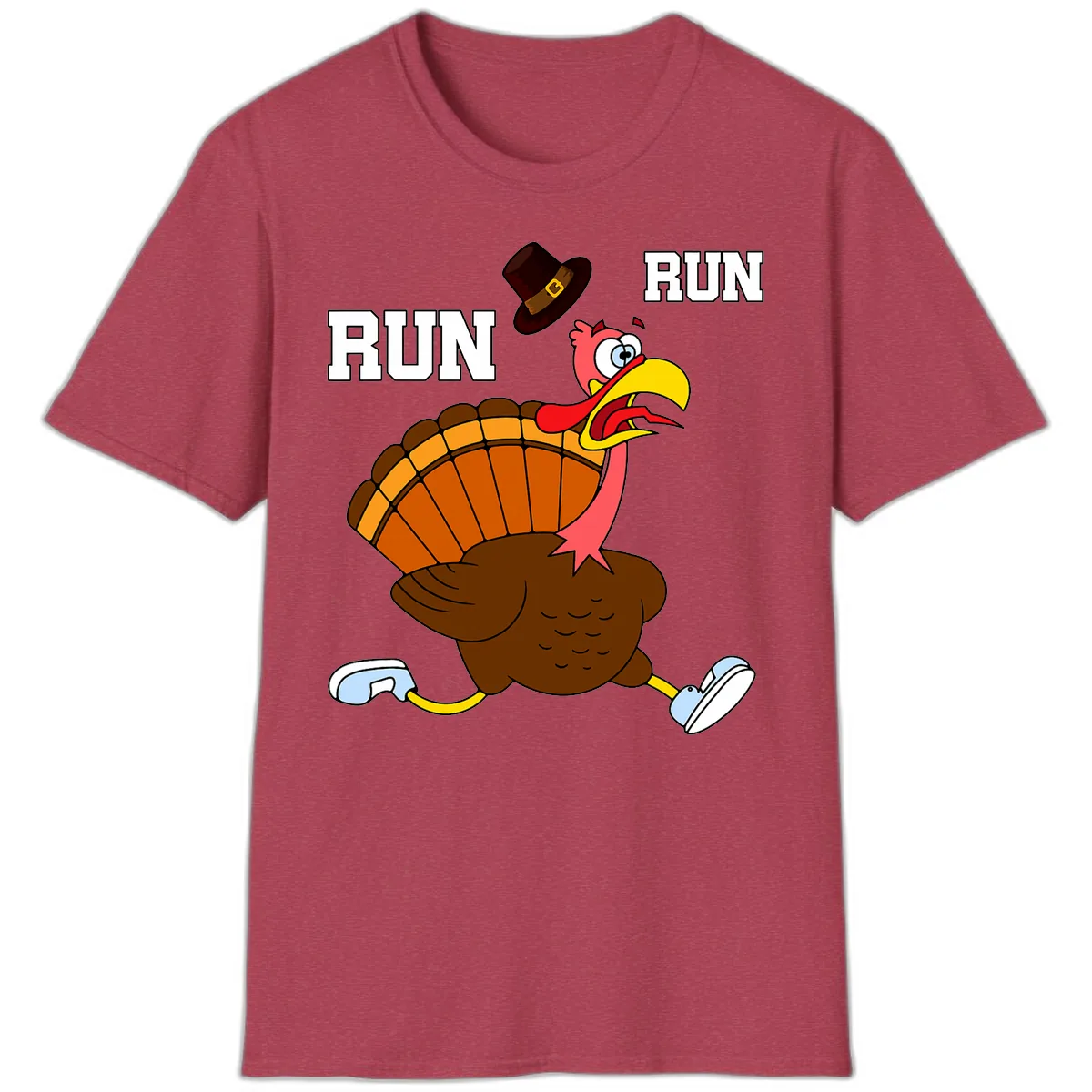 Turkey Trot Running Away From Dinner T-Shirt in Heather Cardinal