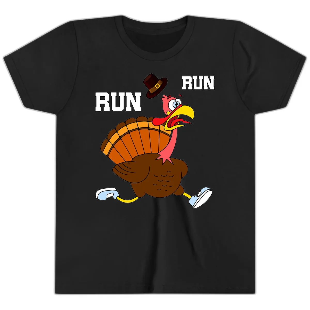 Turkey Trot Running Away From Dinner Youth T-Shirt in Black