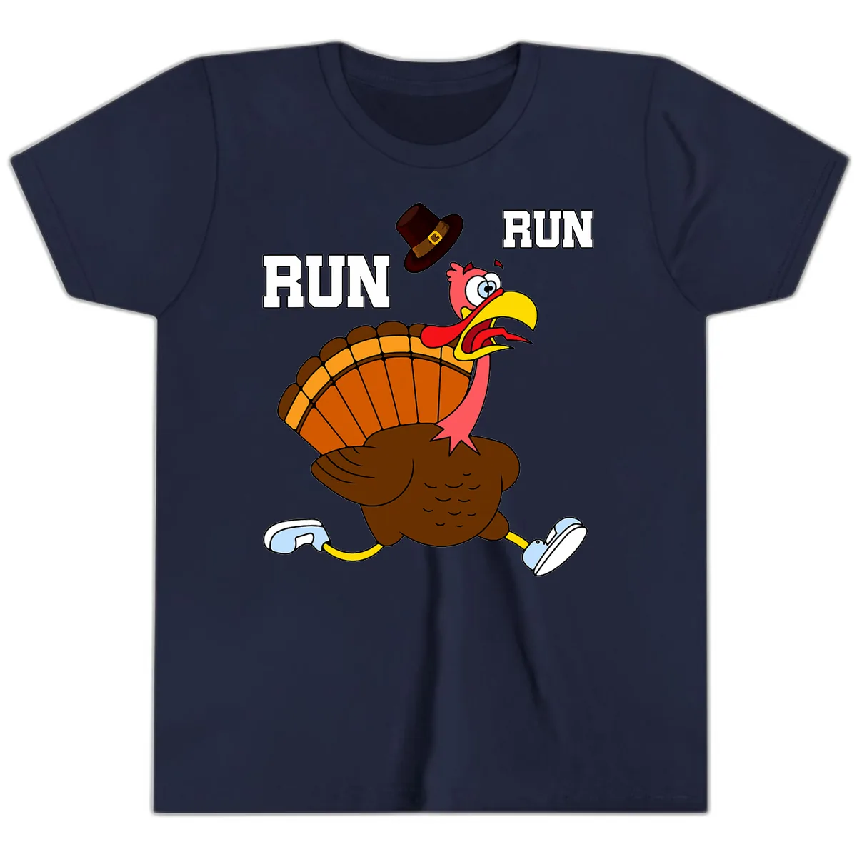 Turkey Trot Running Away From Dinner Youth T-Shirt in Navy