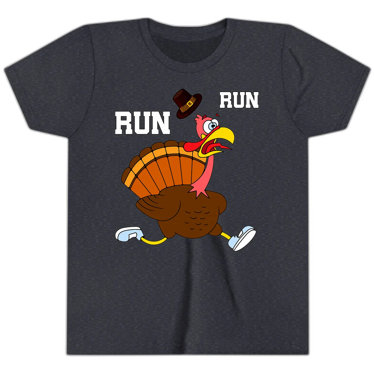 Turkey Trot Running Away From Dinner Youth T-Shirt in Heather Navy
