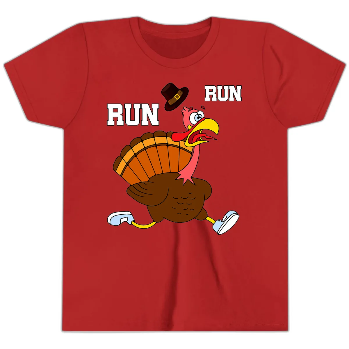 Turkey Trot Running Away From Dinner Youth T-Shirt in Red