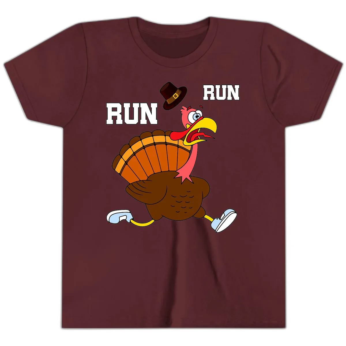 Turkey Trot Running Away From Dinner Youth T-Shirt in Maroon