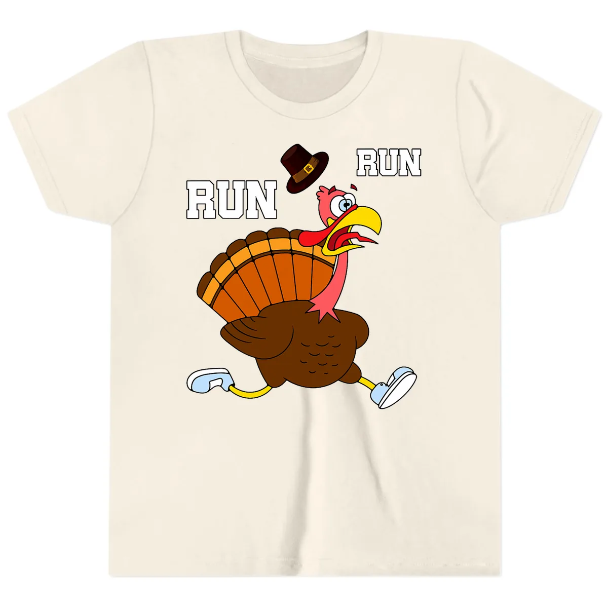 Turkey Trot Running Away From Dinner Youth T-Shirt in Natural