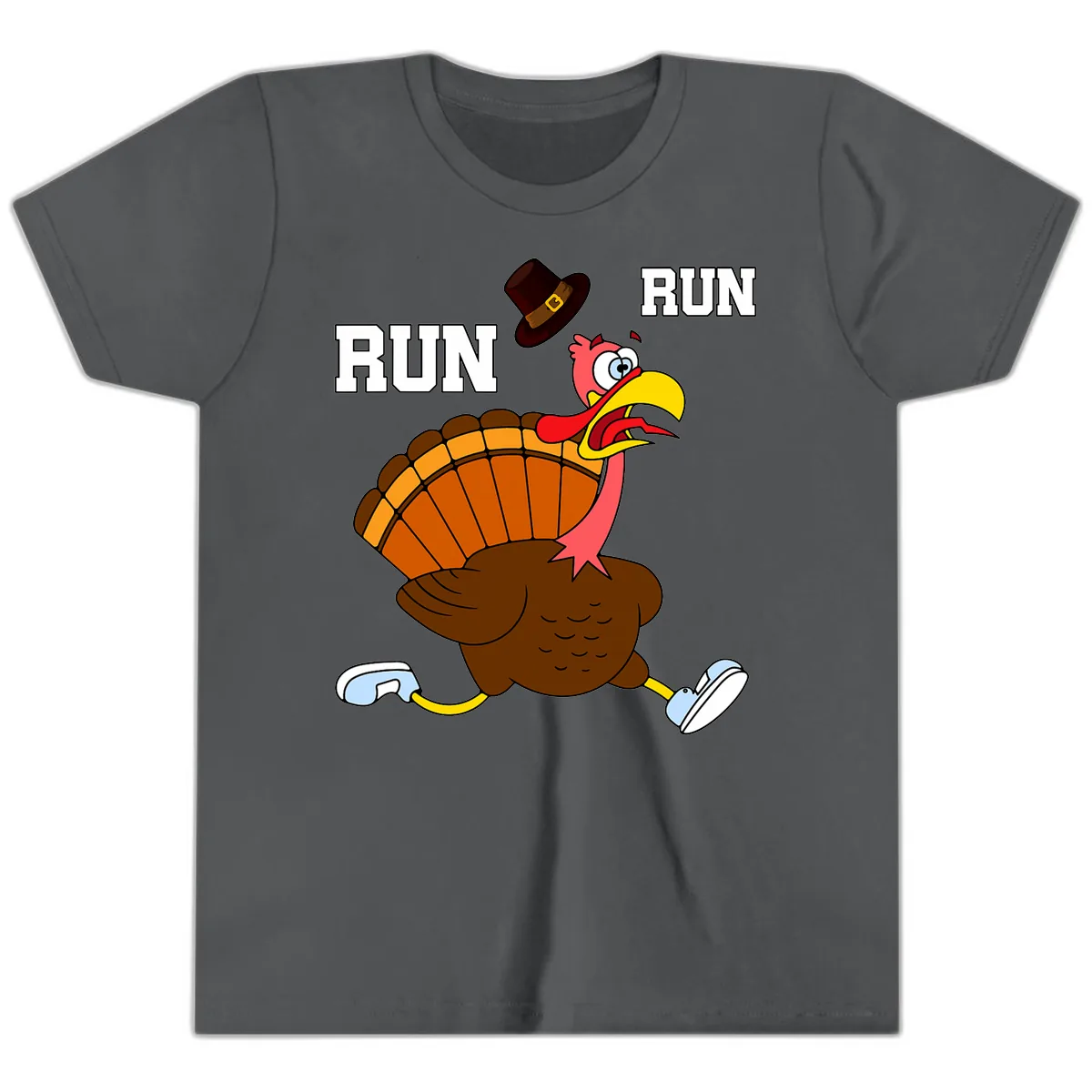 Turkey Trot Running Away From Dinner Youth T-Shirt in Asphalt