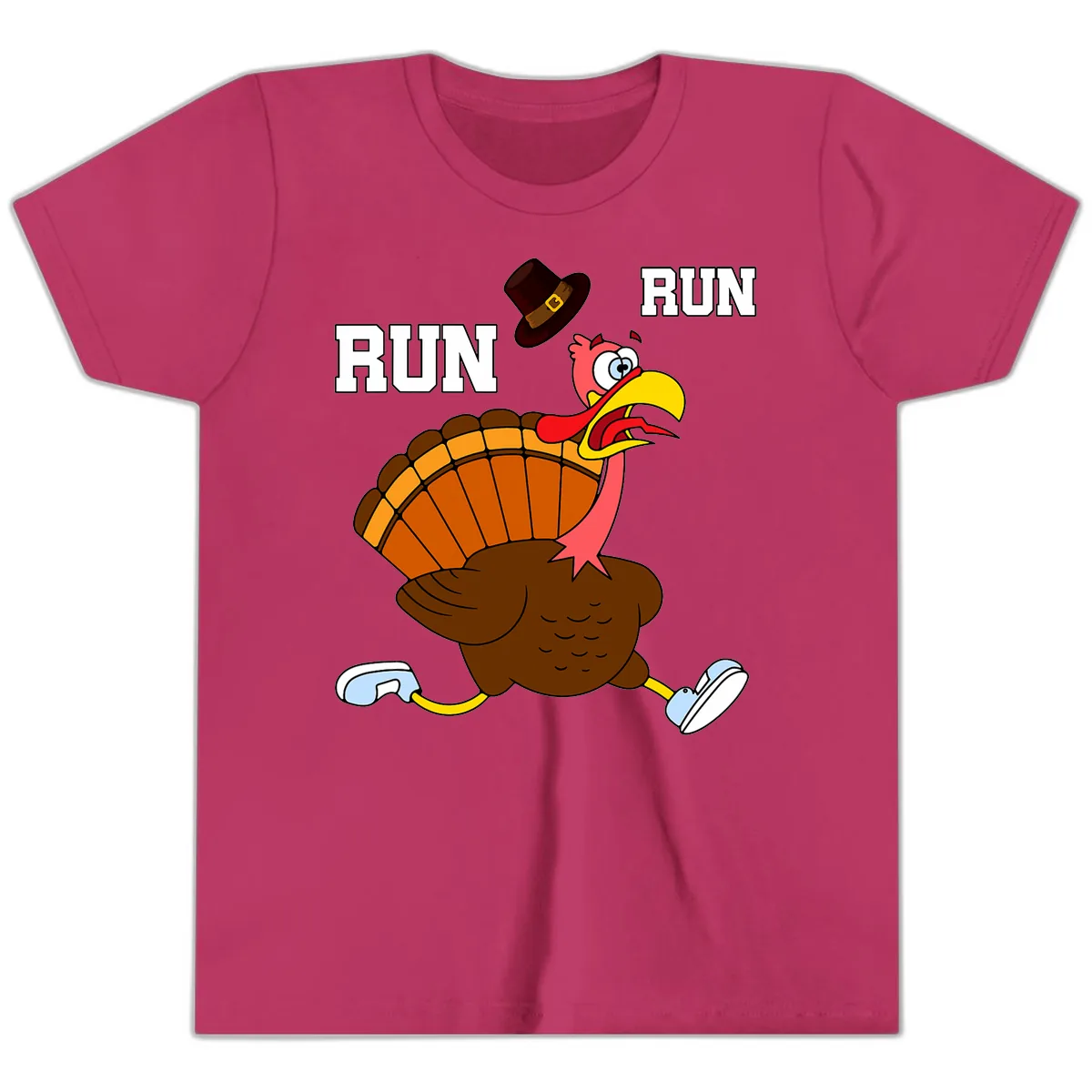 Turkey Trot Running Away From Dinner Youth T-Shirt in Berry