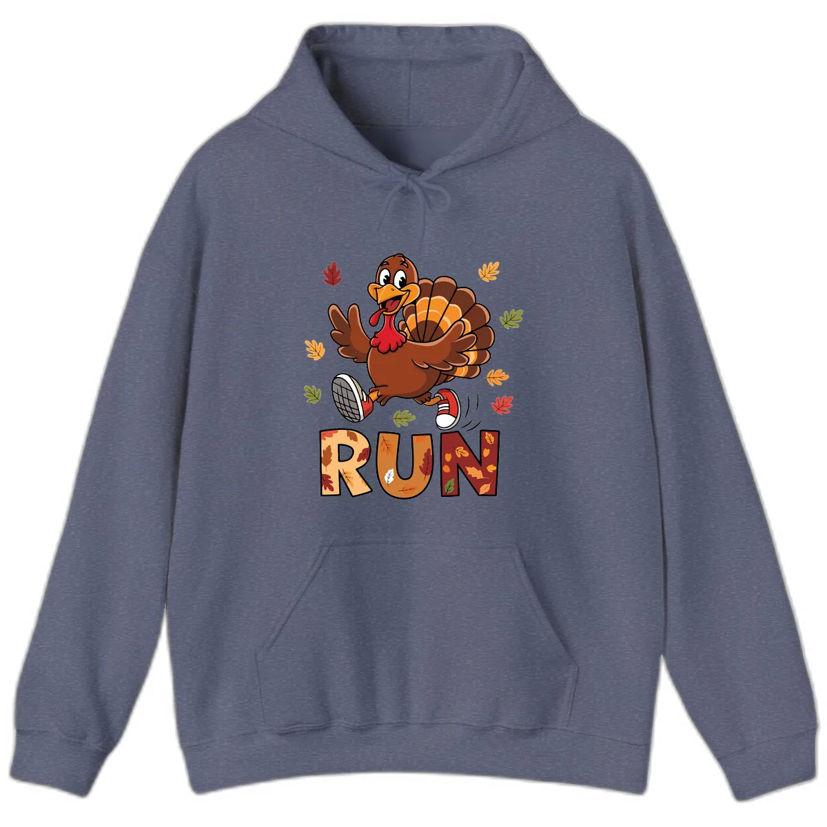 Turkey Trot Running Design Hoodie in Heather Navy