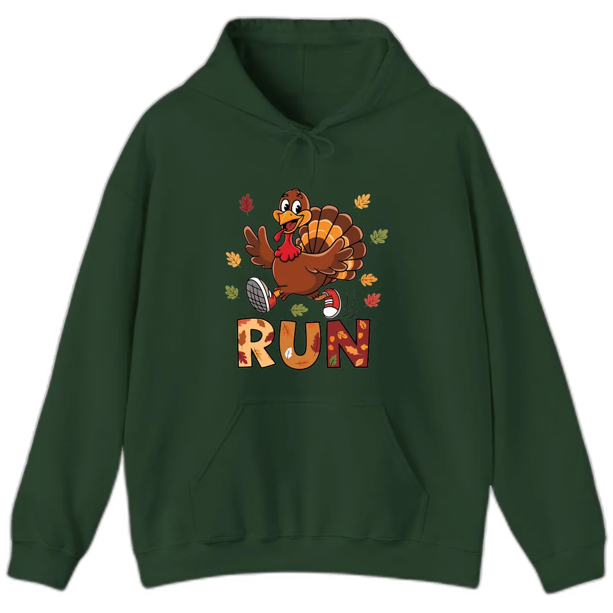 Turkey Trot Running Design Hoodie in Forest Green