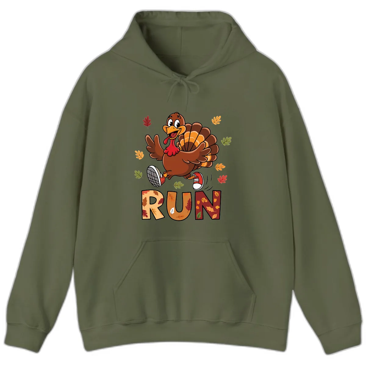 Turkey Trot Running Design Hoodie in Military Green