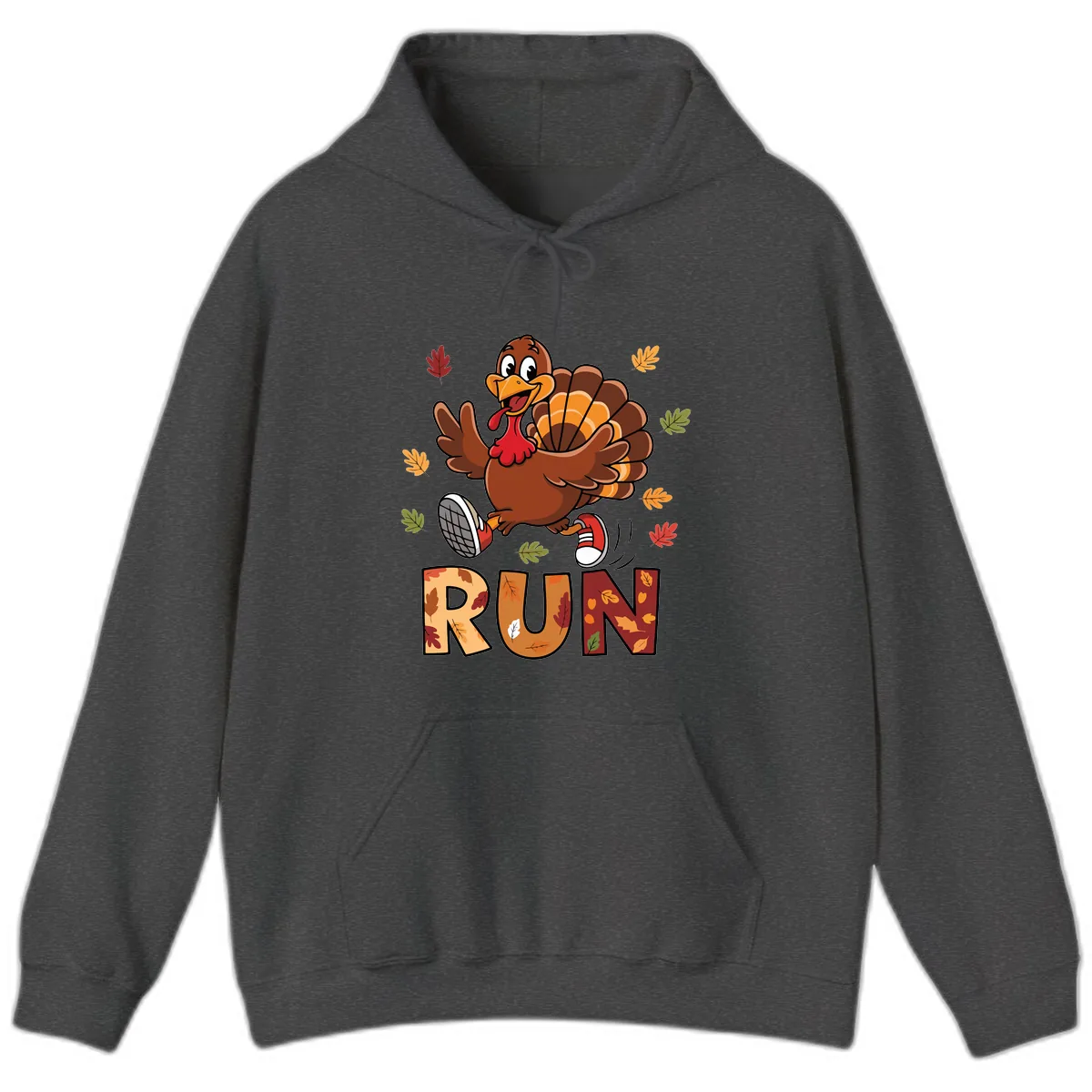 Turkey Trot Running Design Hoodie in Dark Heather