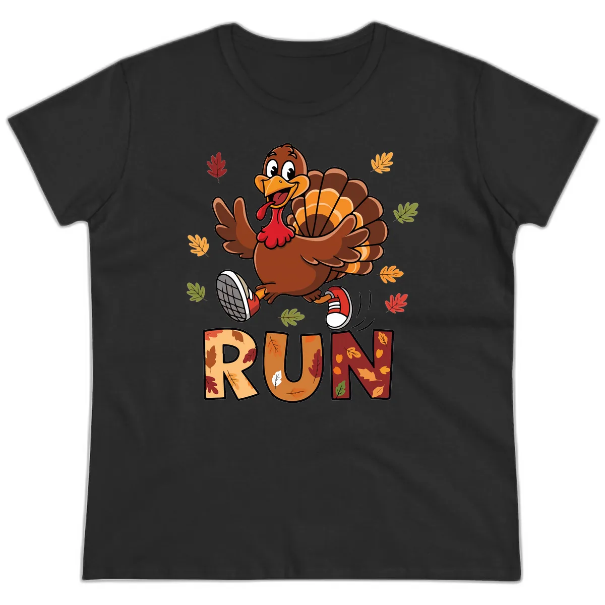 Turkey Trot Running Design Ladies Tee in Black