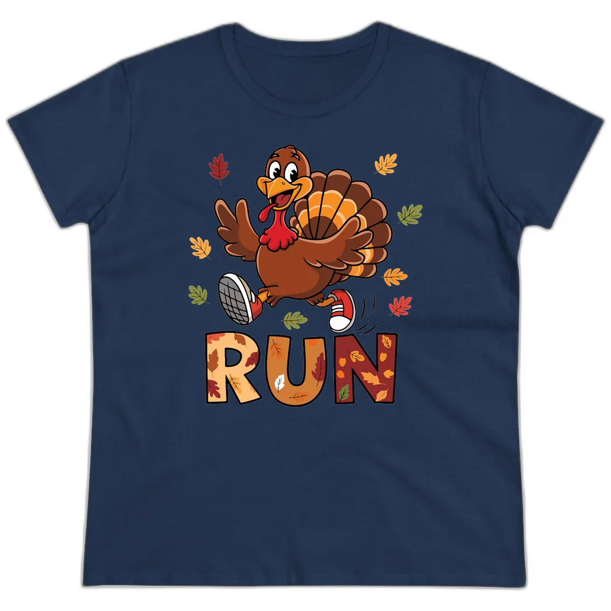 Turkey Trot Running Design Ladies Tee in Navy