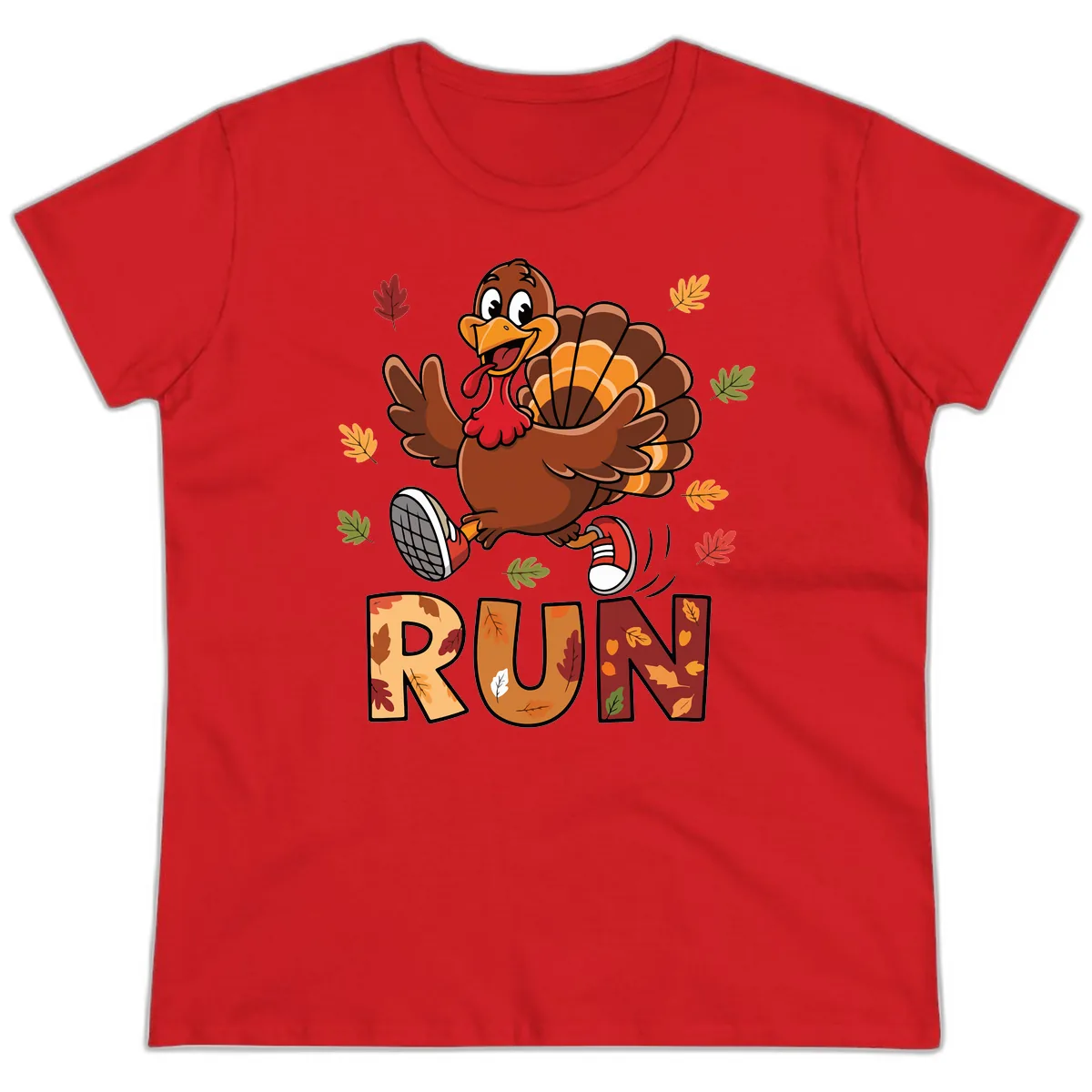 Turkey Trot Running Design Ladies Tee in Red