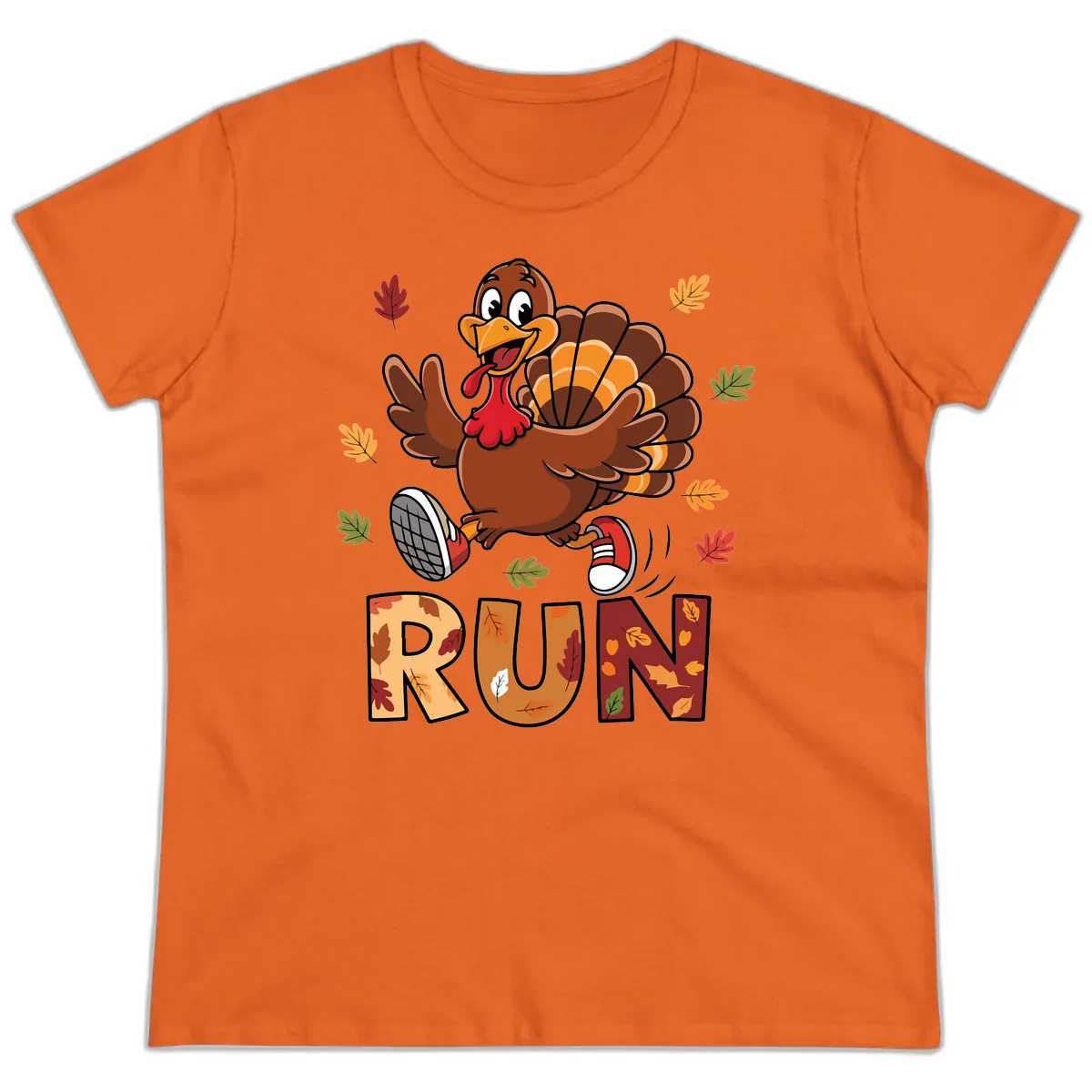 Turkey Trot Running Design Ladies Tee in Orange