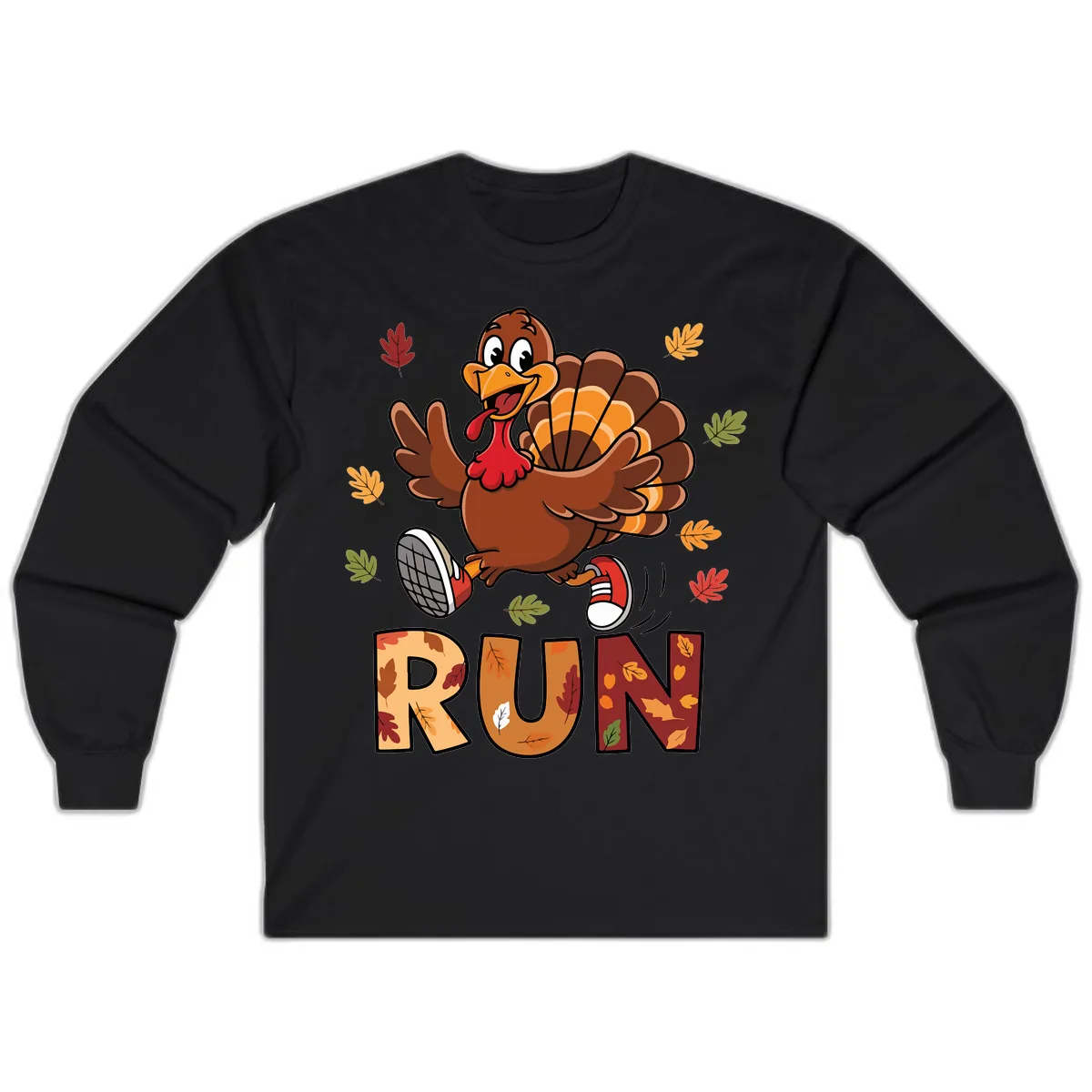Turkey Trot Running Design Long Sleeve in Black