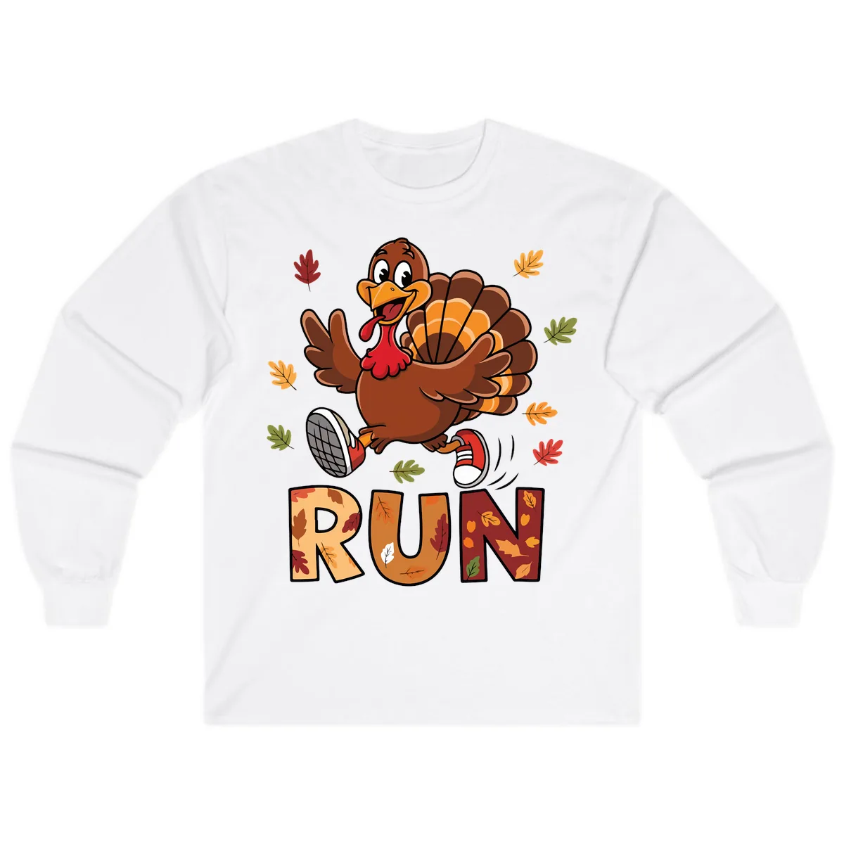 Turkey Trot Running Design Long Sleeve in White