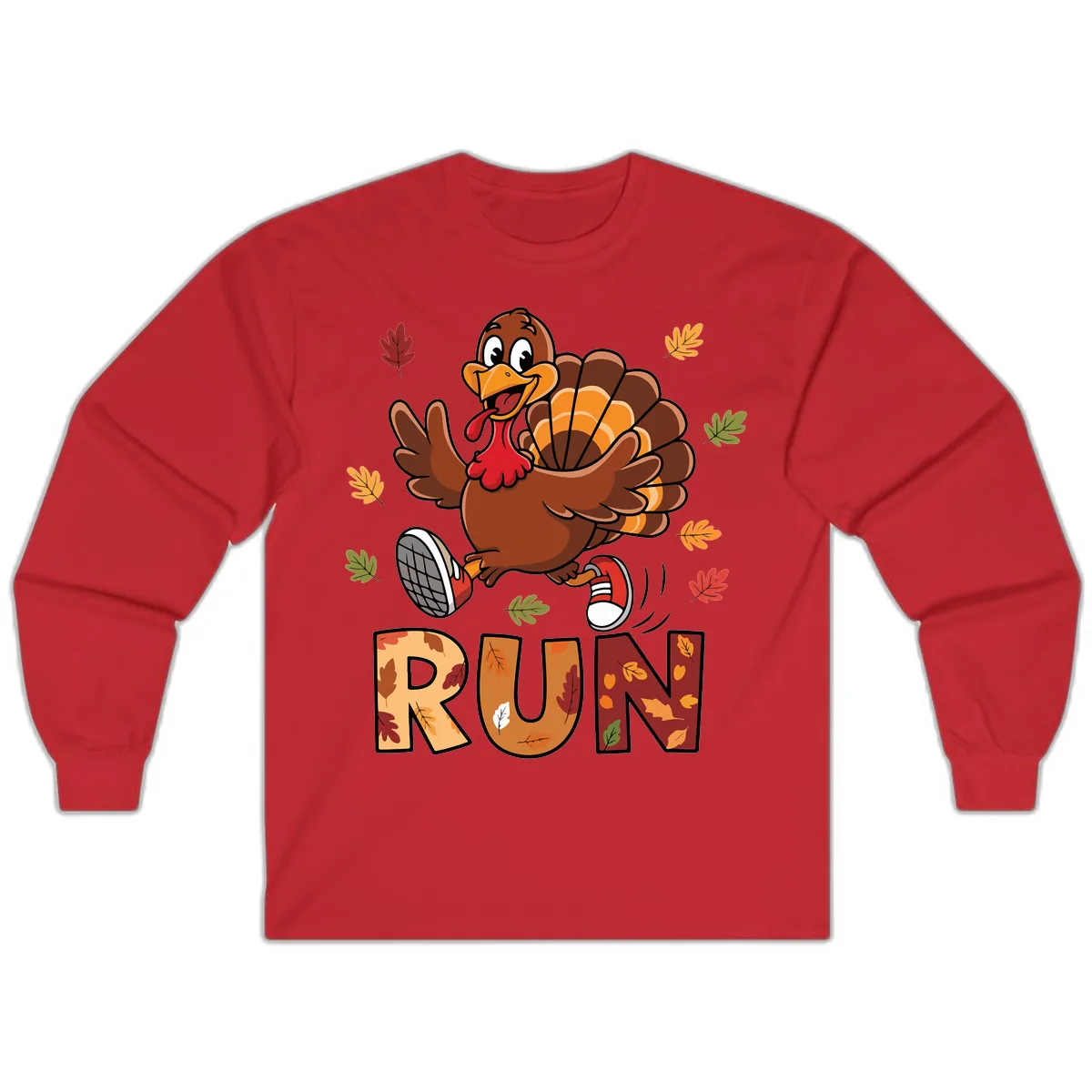 Turkey Trot Running Design Long Sleeve in Red