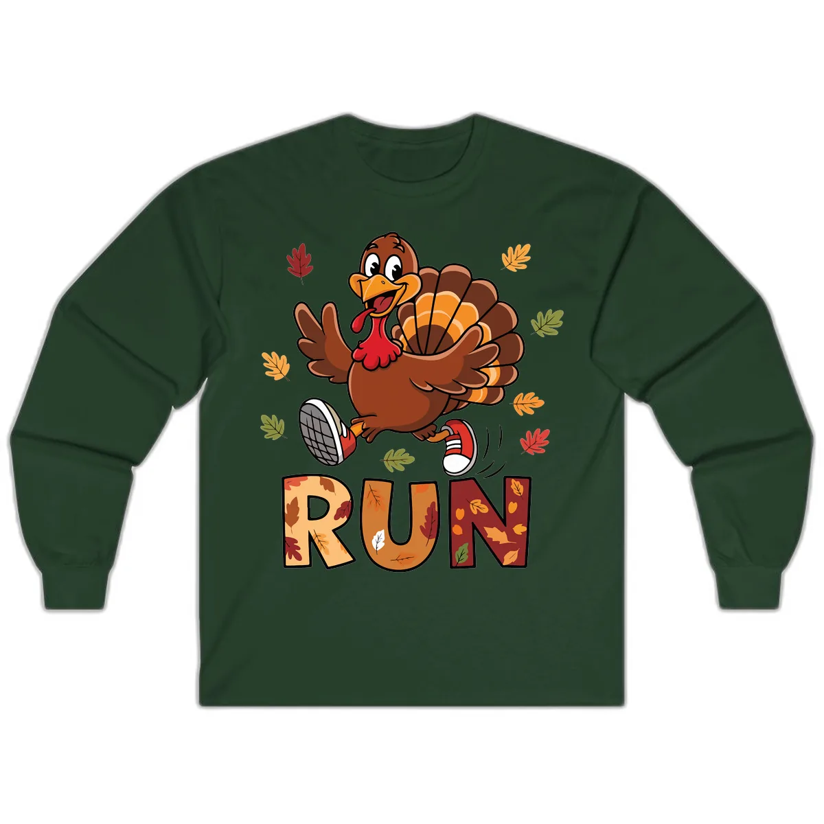 Turkey Trot Running Design Long Sleeve in Forest Green