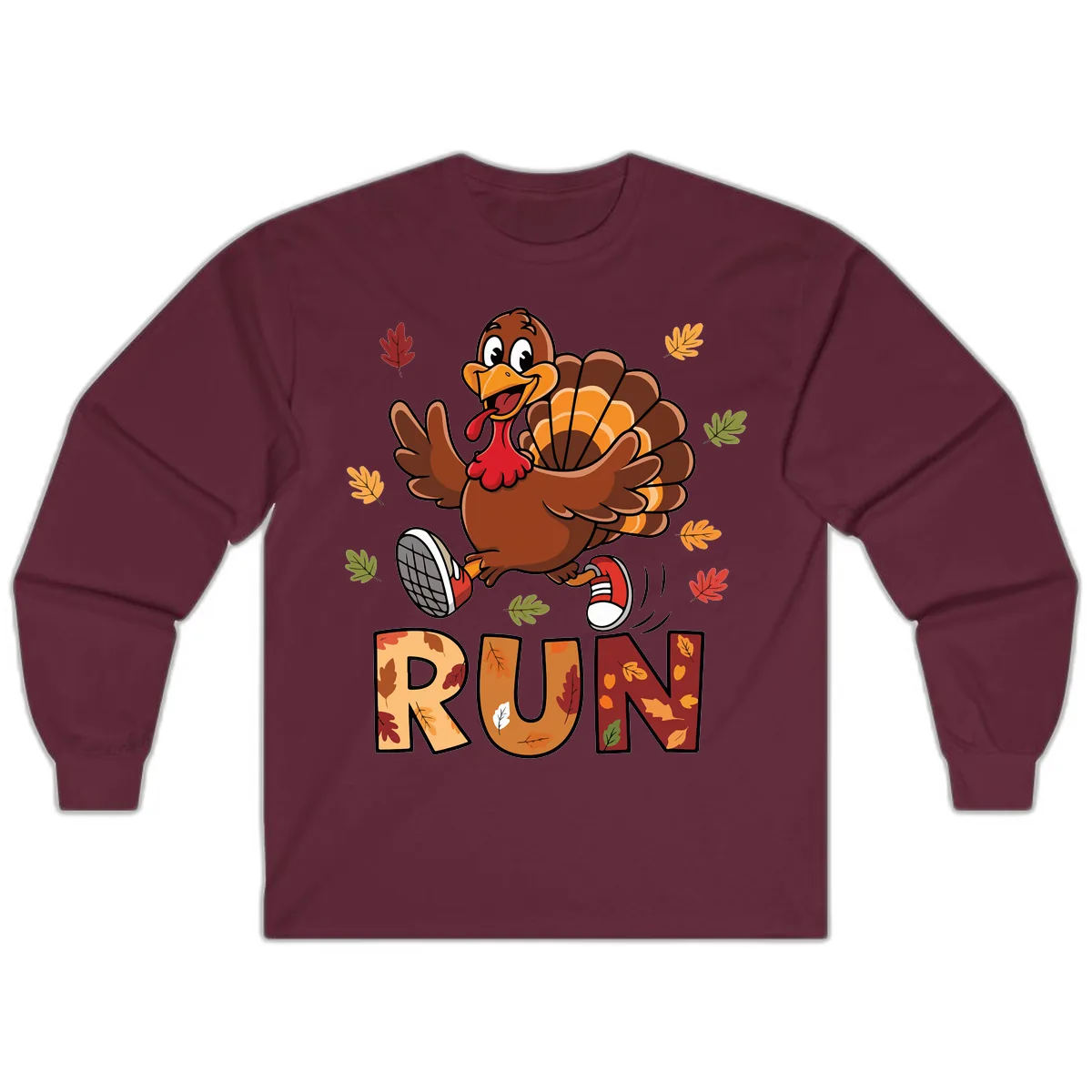Turkey Trot Running Design Long Sleeve in Maroon