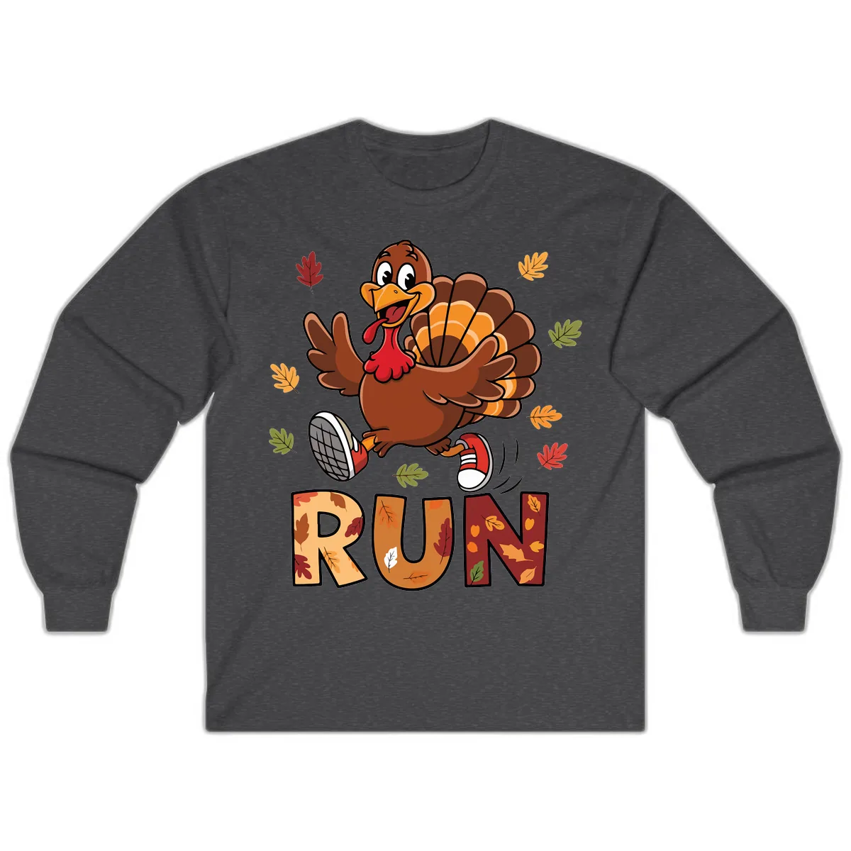 Turkey Trot Running Design Long Sleeve in Dark Heather