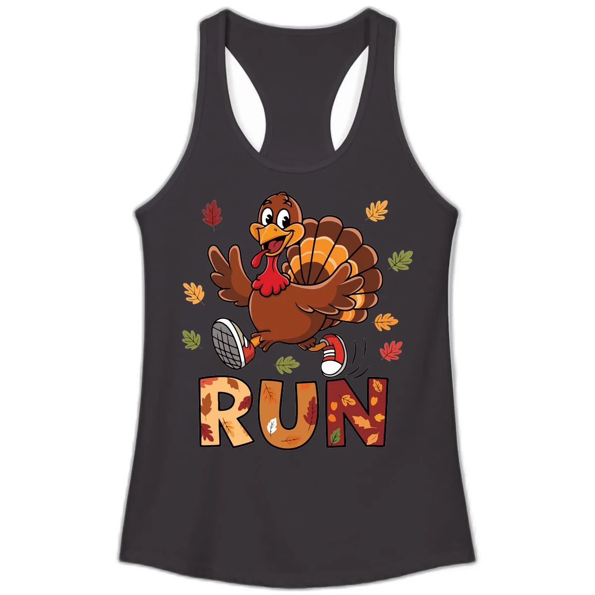 Turkey Trot Running Design Ladies Tank in Black