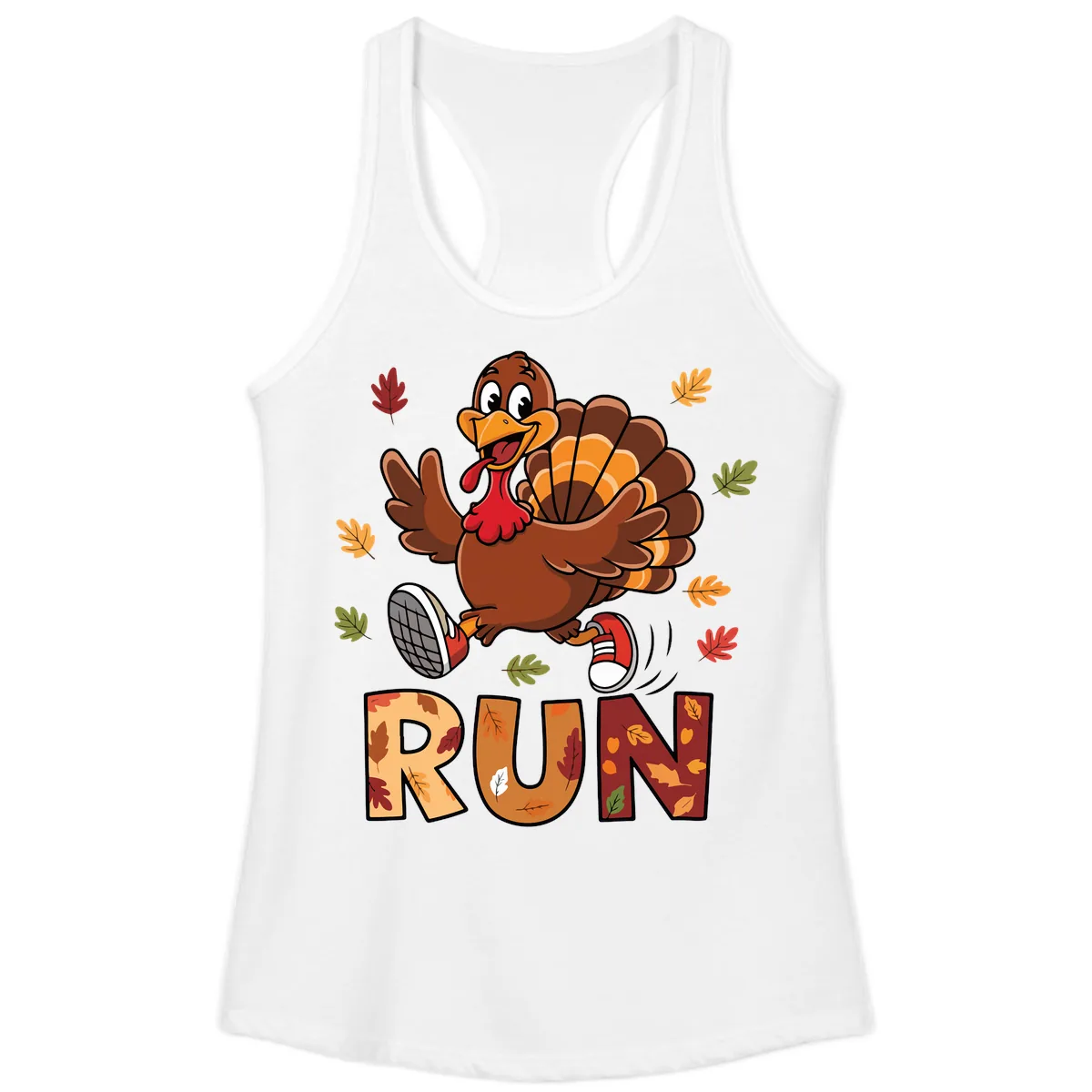 Turkey Trot Running Design Ladies Tank in White