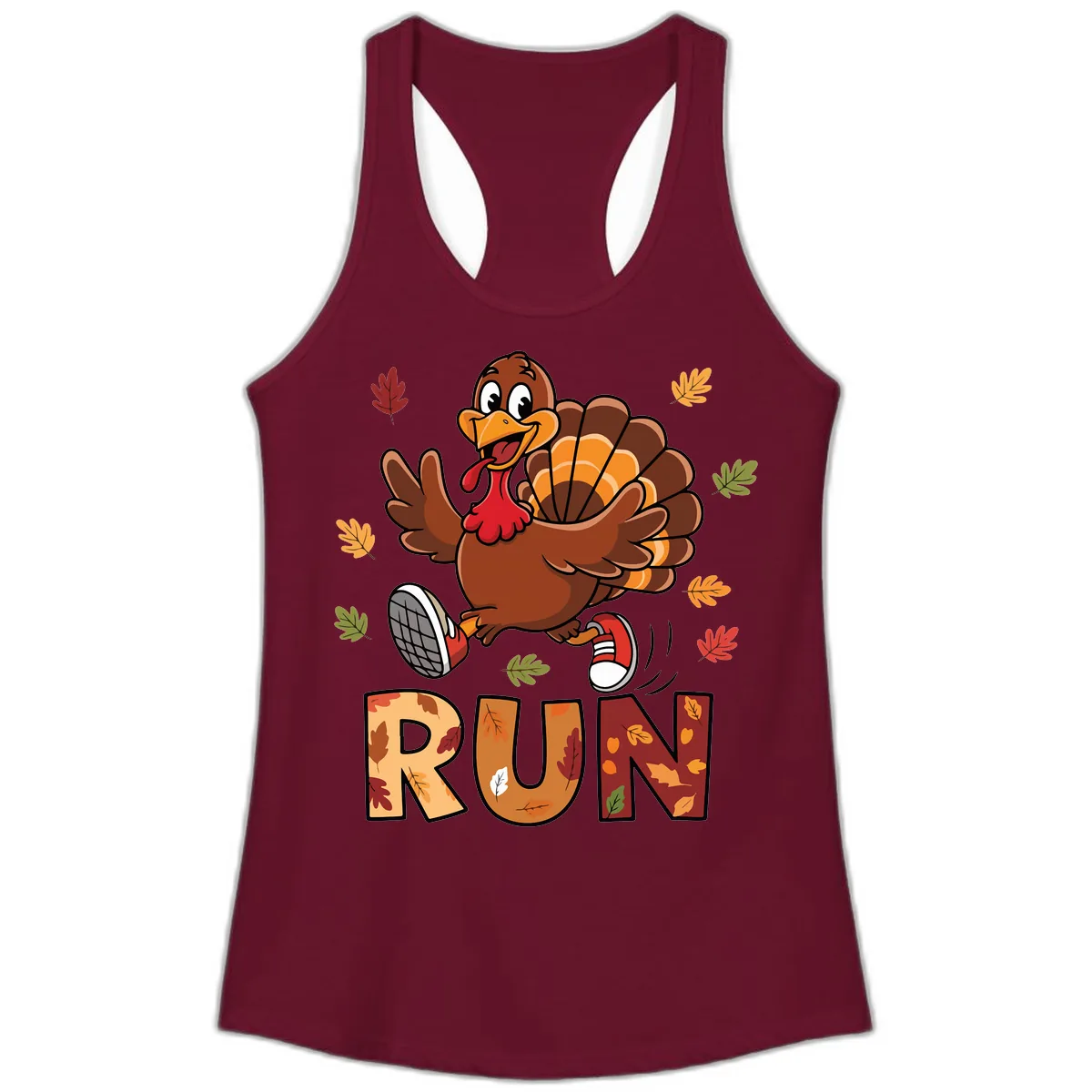 Turkey Trot Running Design Ladies Tank in Solid Cardinal Red