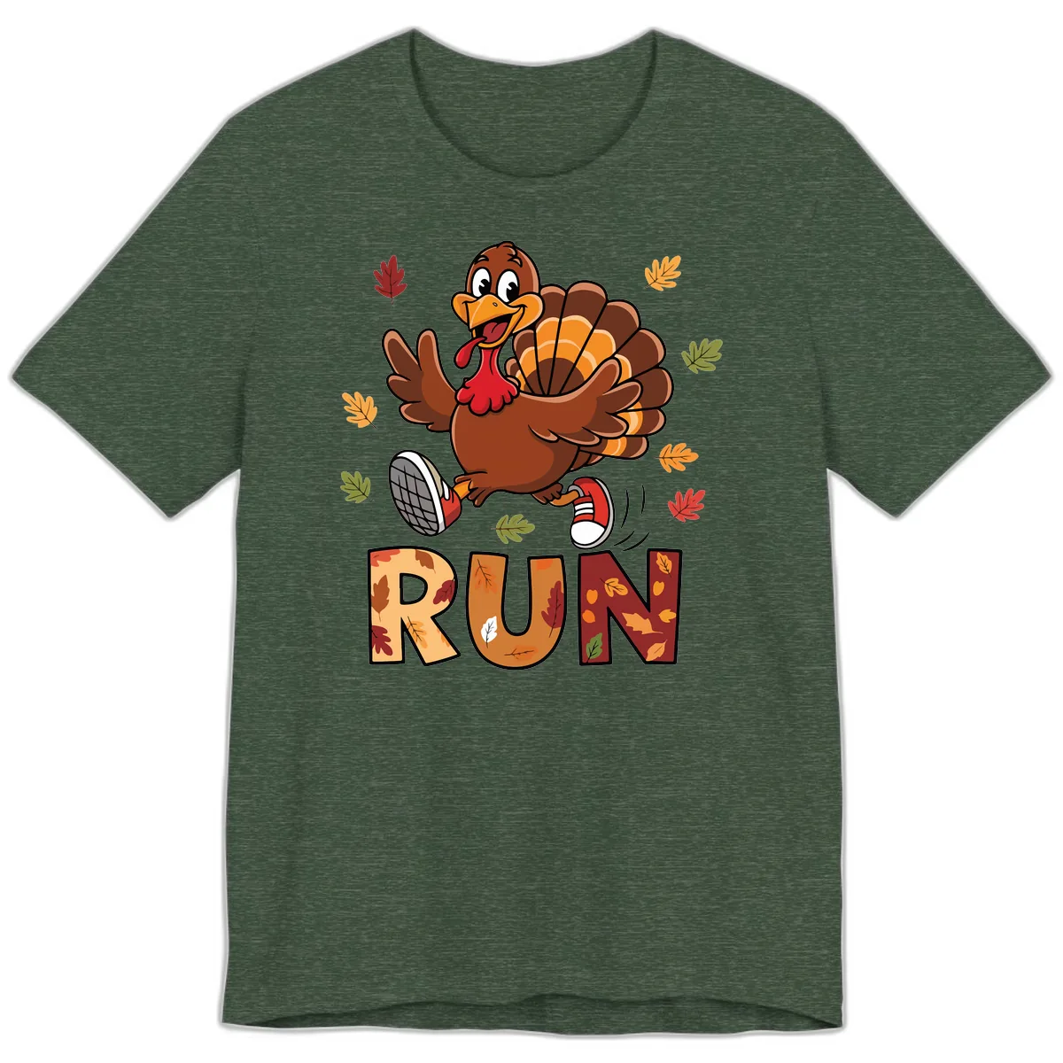 Turkey Trot Running Design Premium T-Shirt in Heather Forest