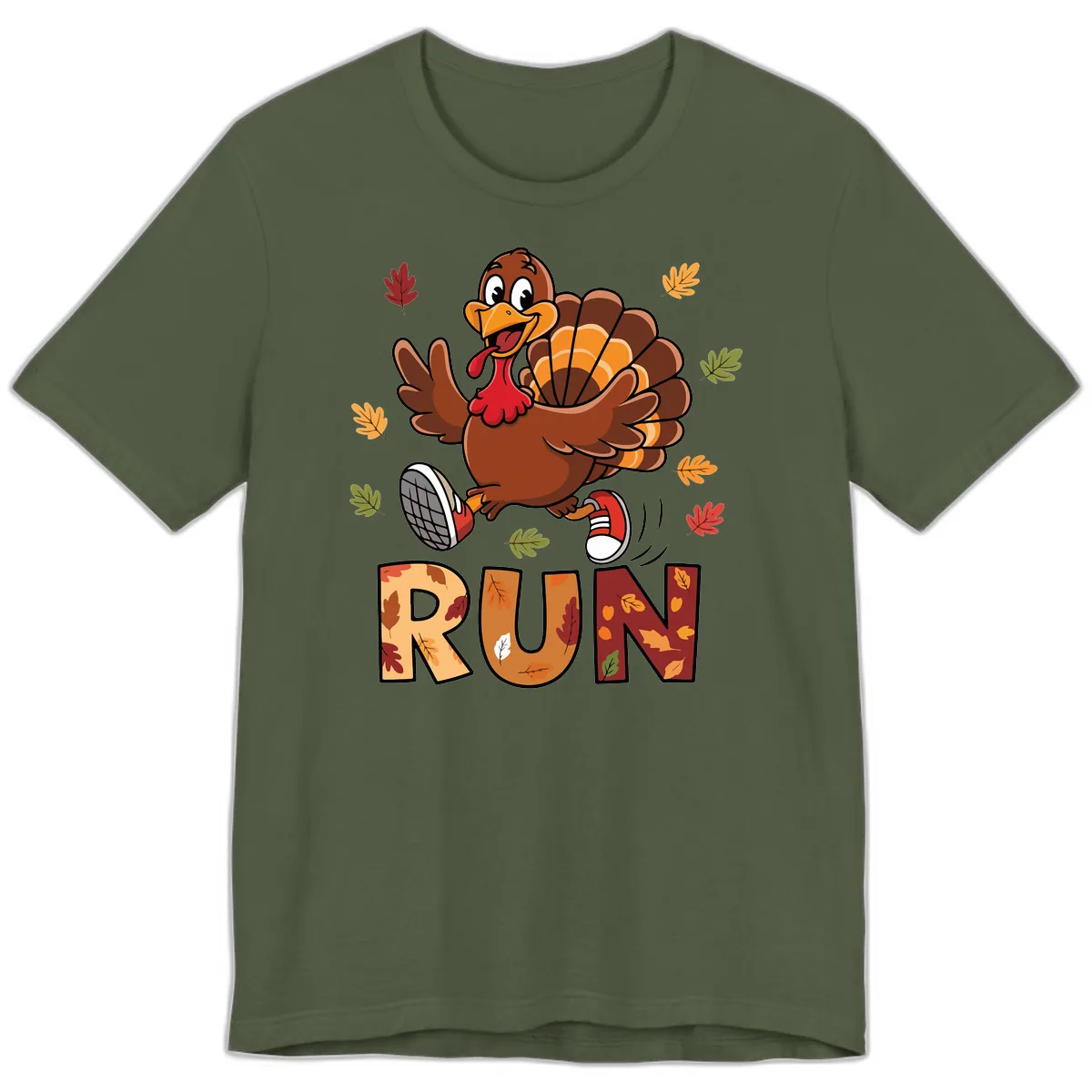 Turkey Trot Running Design Premium T-Shirt in Military Green