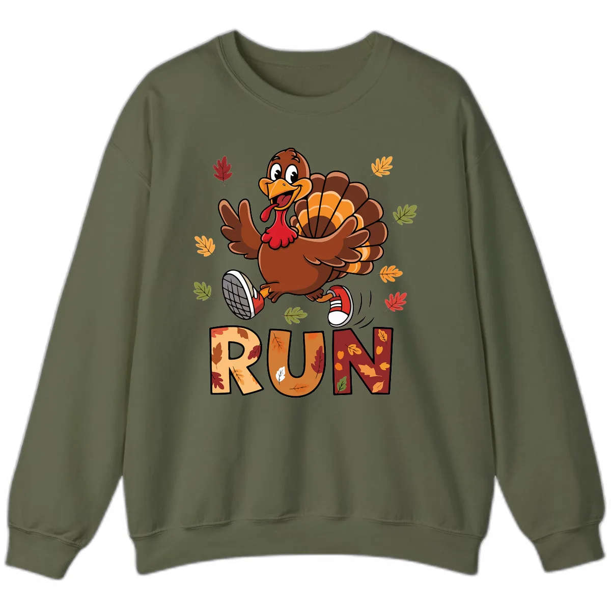Turkey Trot Running Design Sweatshirt in Military Green