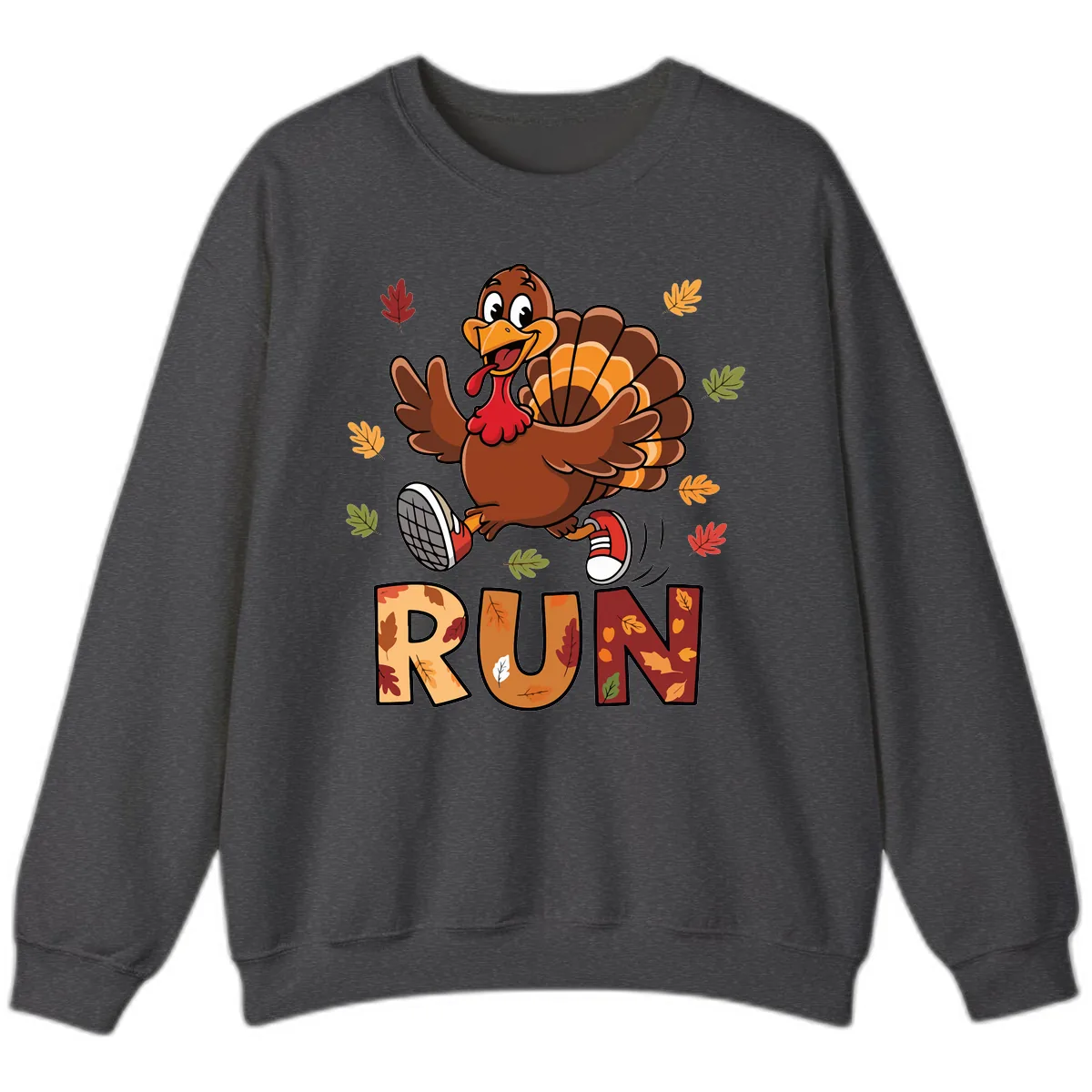 Turkey Trot Running Design Sweatshirt in Dark Heather