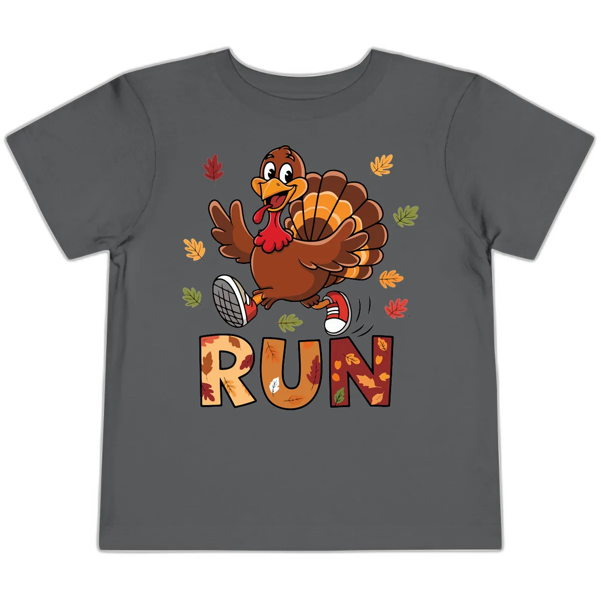 Turkey Trot Running Design Toddler T-Shirt in Asphalt