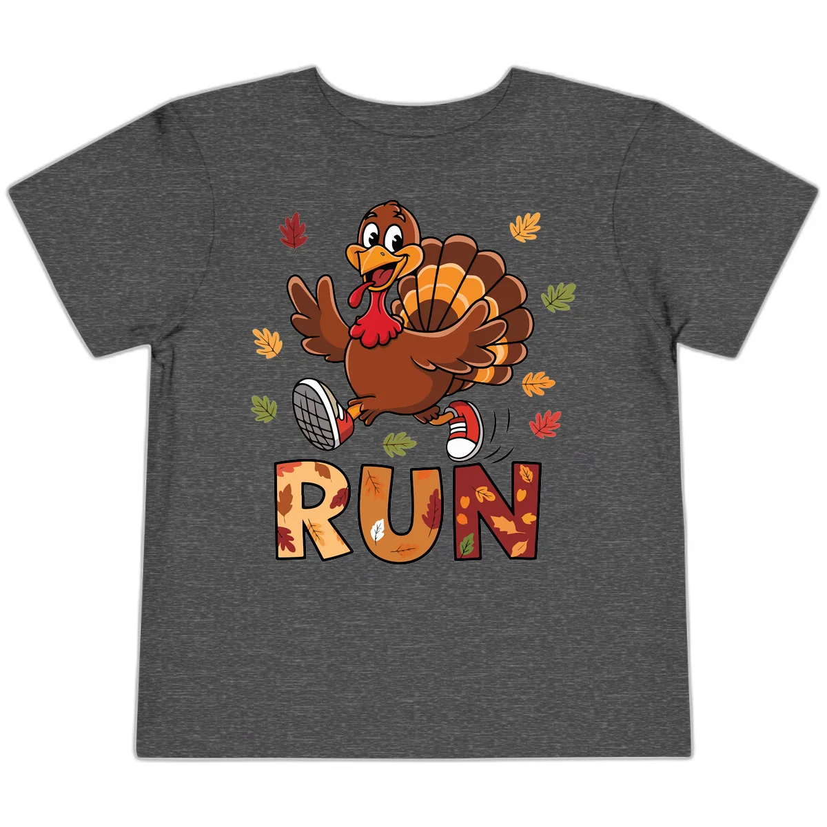 Turkey Trot Running Design Toddler T-Shirt in Dark Heather Grey