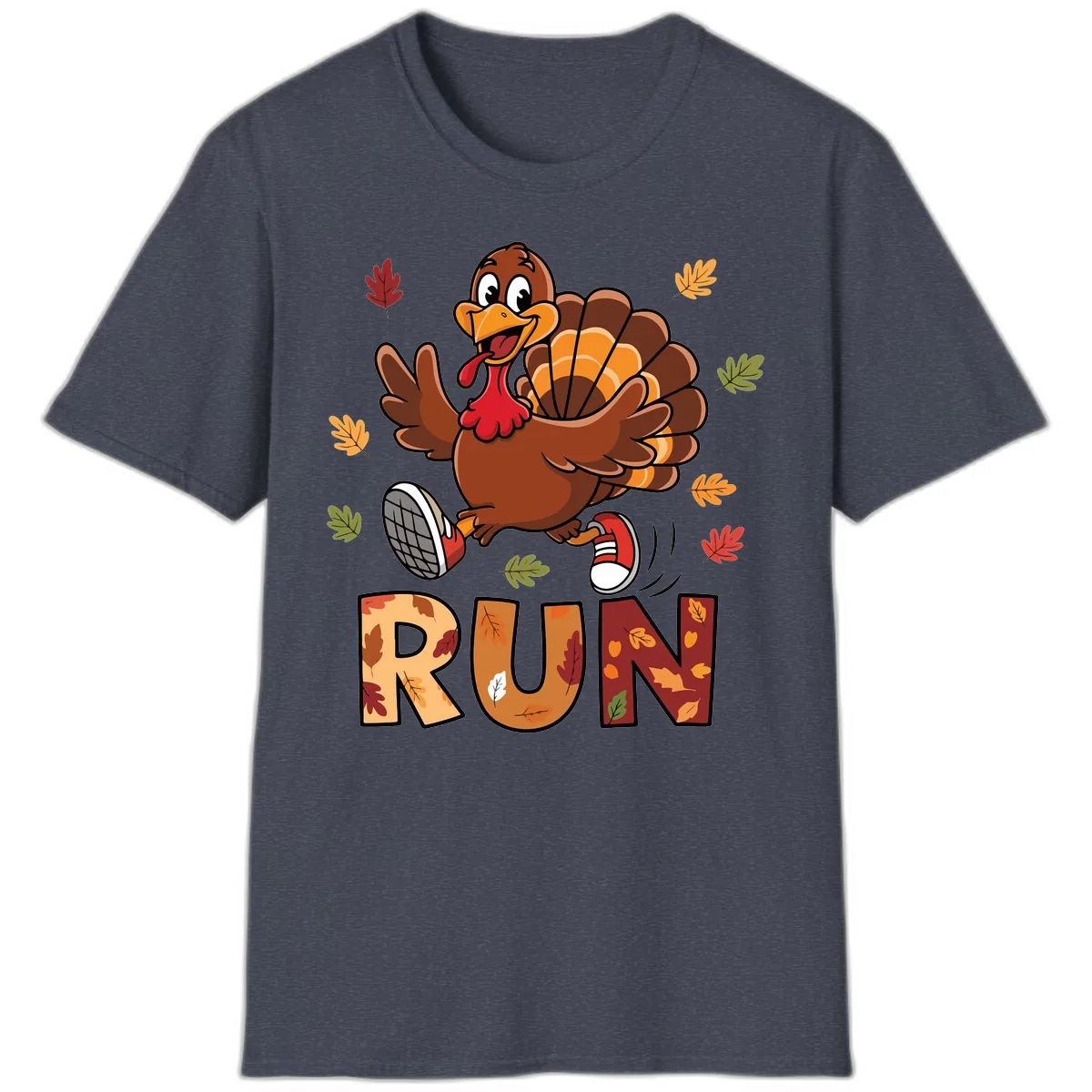 Turkey Trot Running Design T-Shirt in Heather Navy