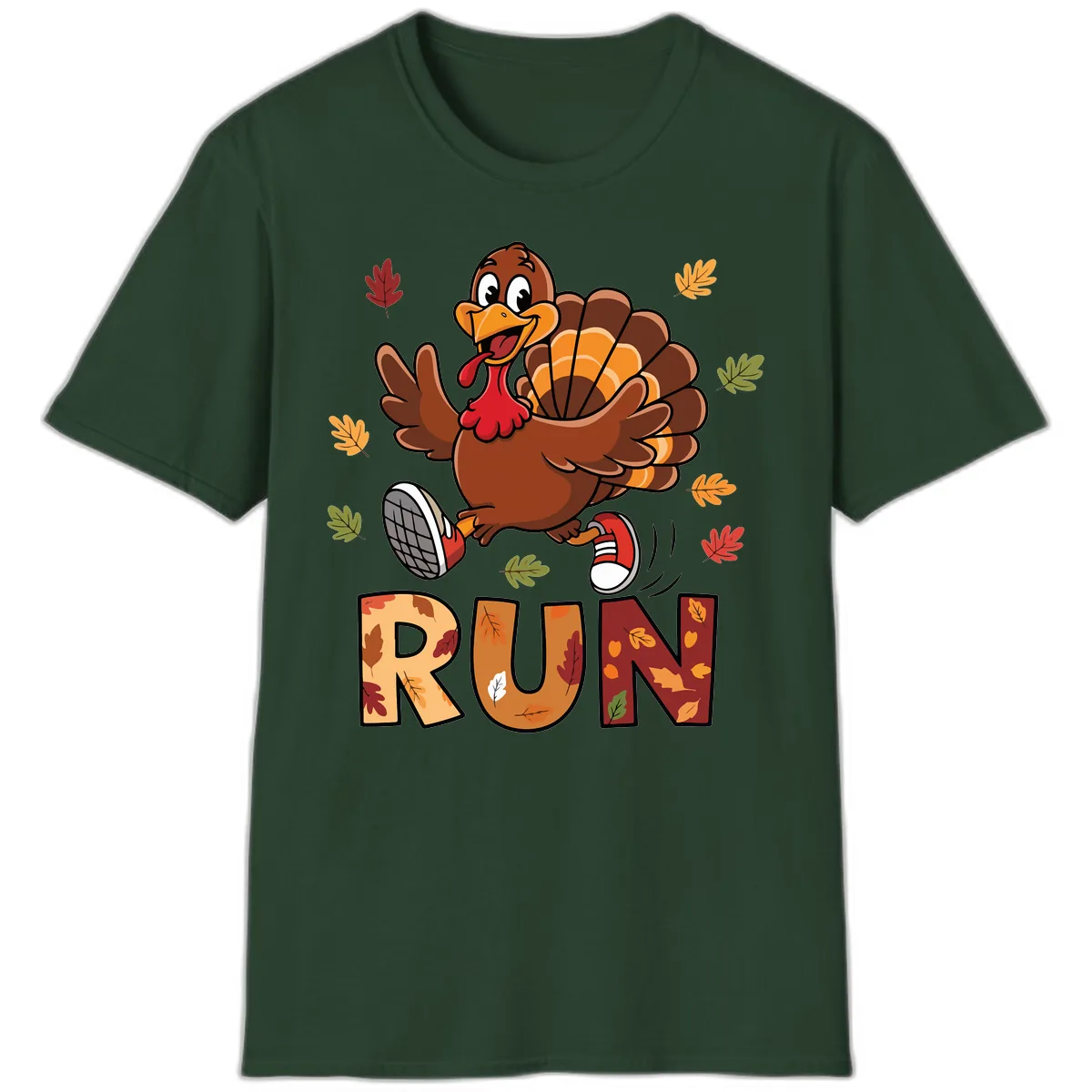 Turkey Trot Running Design T-Shirt in Forest Green