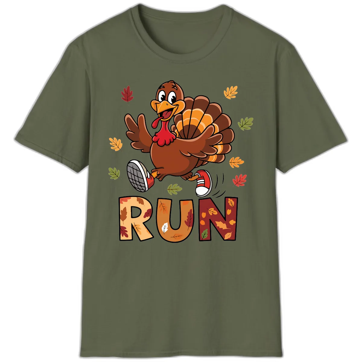 Turkey Trot Running Design T-Shirt in Military Green