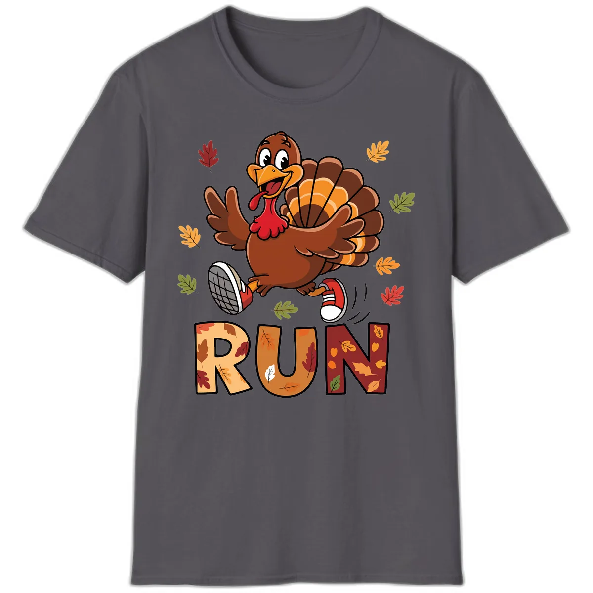 Turkey Trot Running Design T-Shirt in Charcoal
