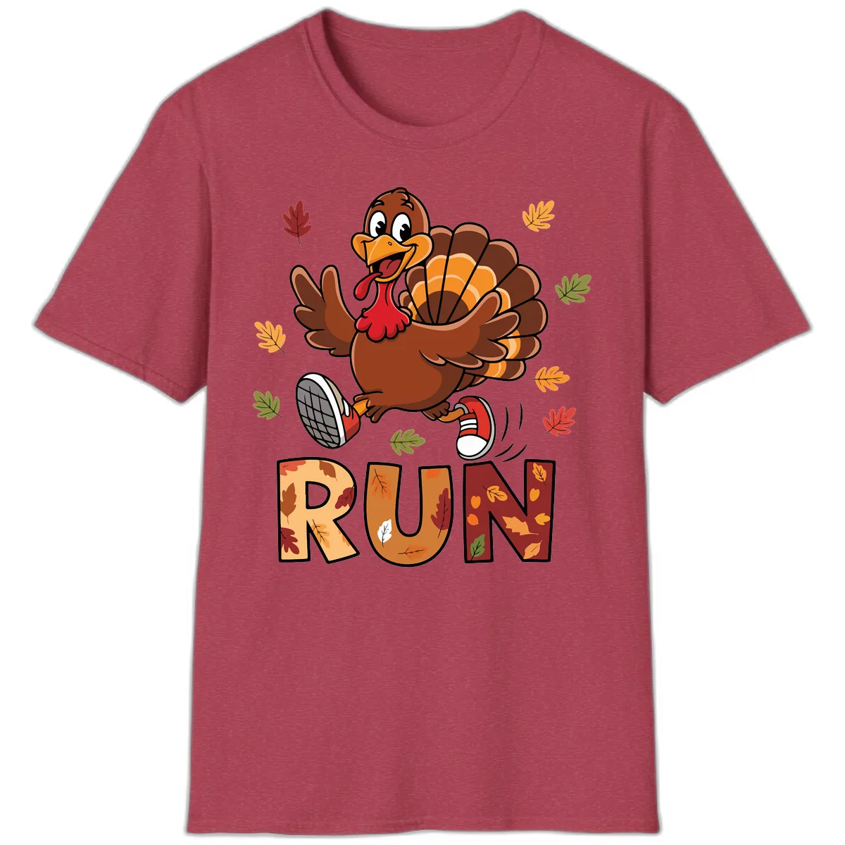 Turkey Trot Running Design T-Shirt in Heather Cardinal
