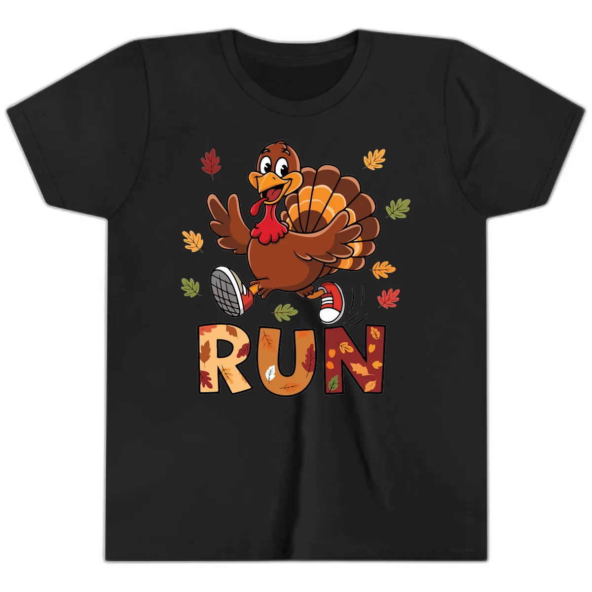 Turkey Trot Running Design Youth T-Shirt in Black