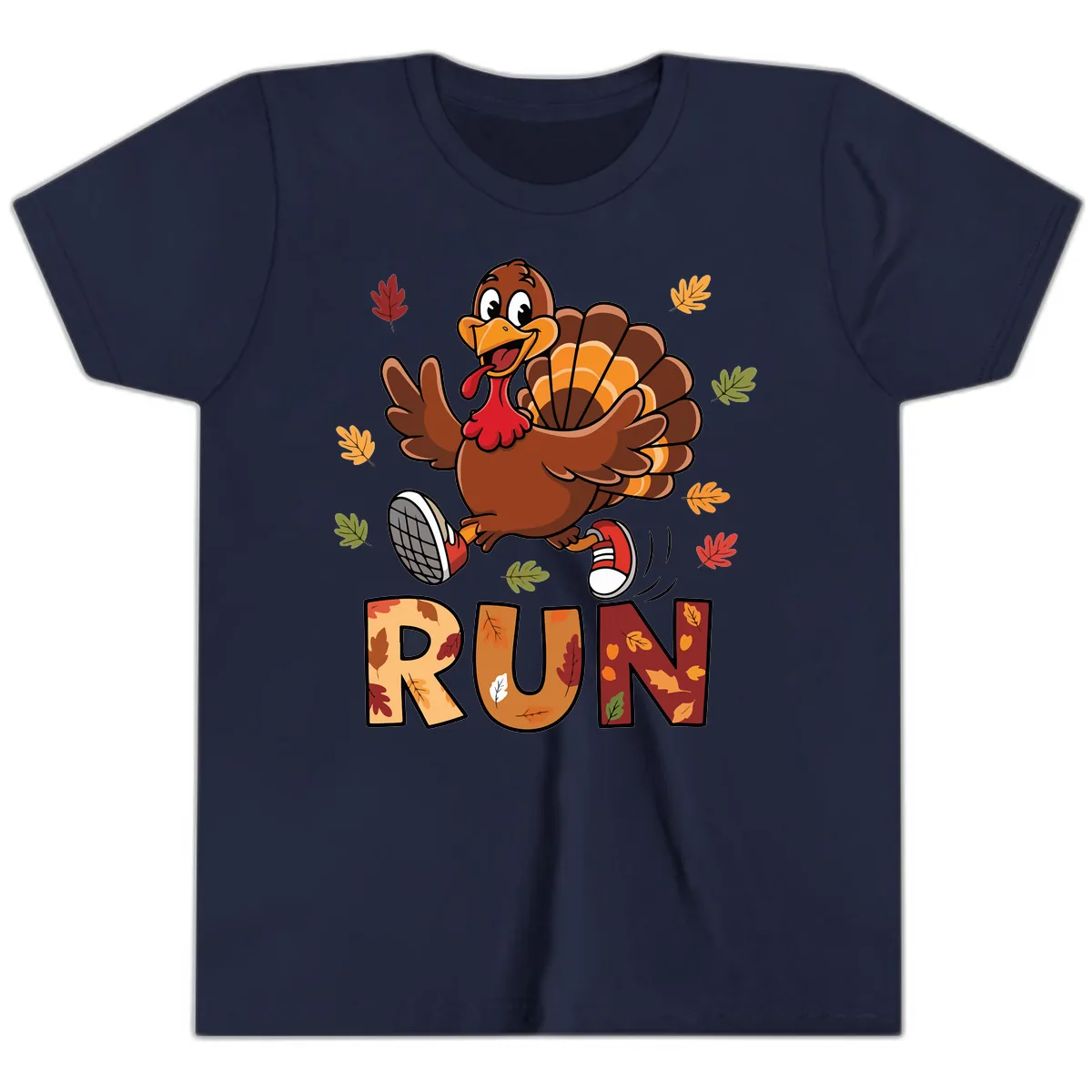 Turkey Trot Running Design Youth T-Shirt in Navy