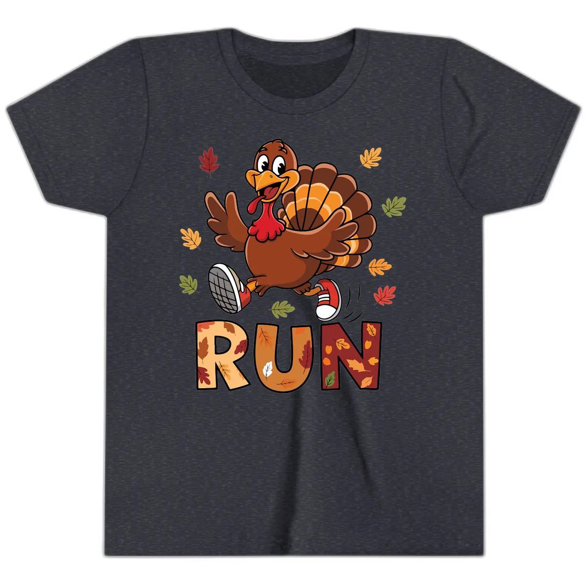 Turkey Trot Running Design Youth T-Shirt in Heather Navy
